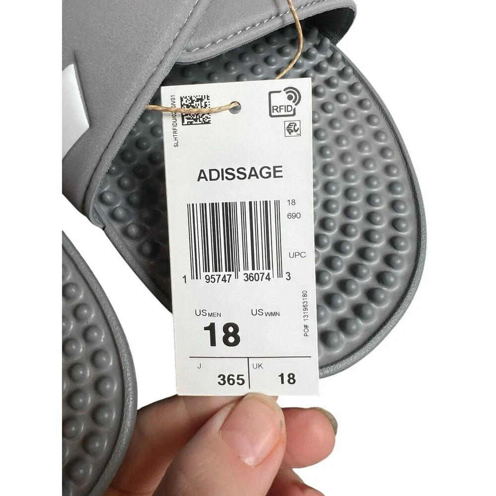 New ADIDAS Adissage Mens‎ Slides Sandal Grey/White/Grey Size 18 US Men HQ4373